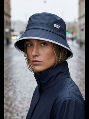 Rains navy bucket hat Dark Navy with light gray trim Unisex XS/S-S/M